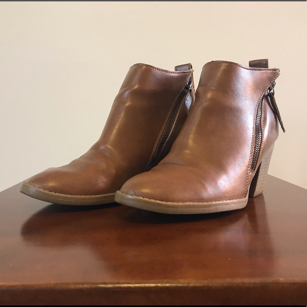 Brown Faux Leather Ankle Boots with Side Zip